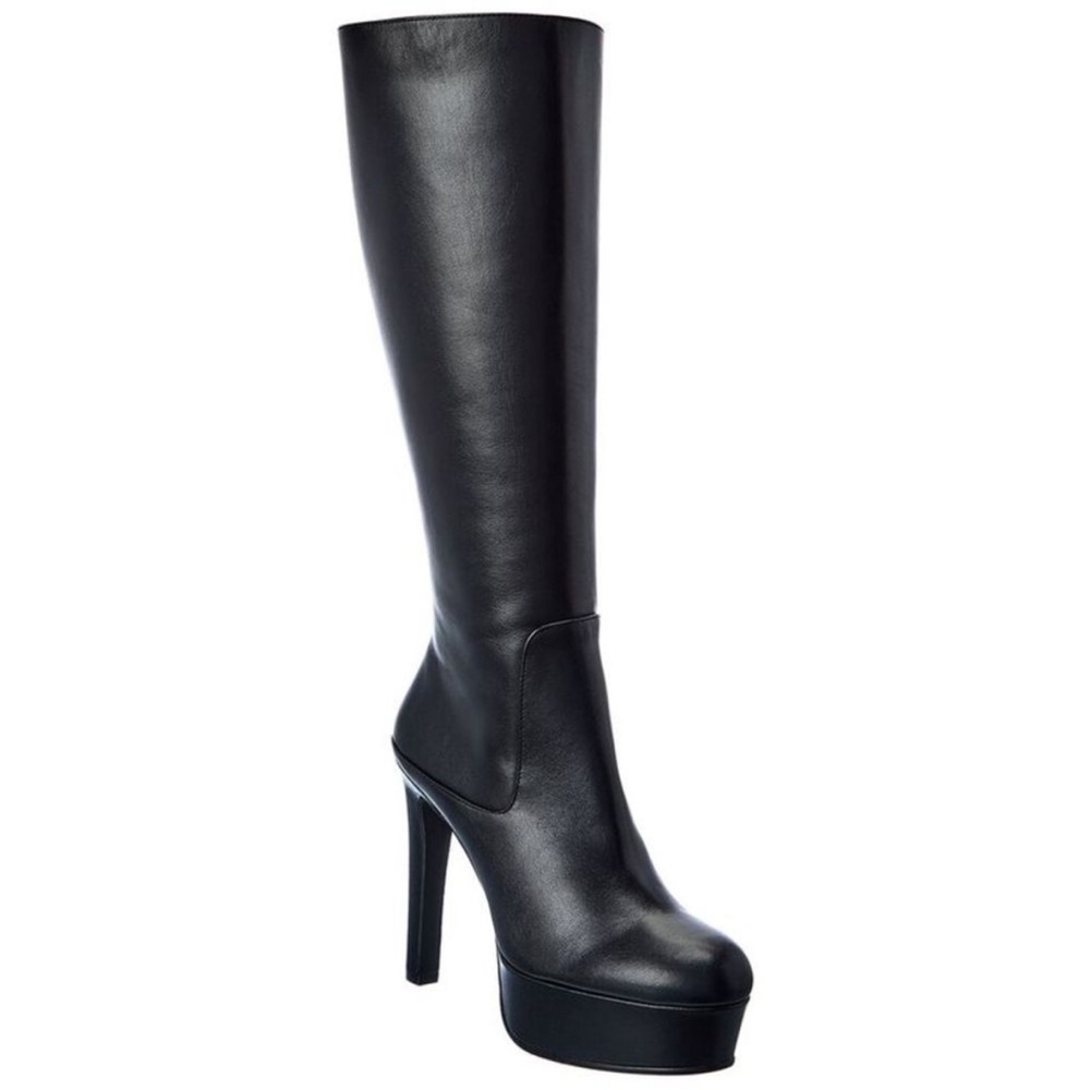 Stuart Weitzman Ave 130 Leather Knee-High Platform Boot, Black